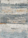 Close-up of Adam Gray Blue Abstract Area Rug with charcoal, gray, beige, and brown horizontal striations. Design-Rectangle-537