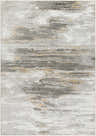 Close-up of the Derex Abstract Gray Rug showing its gray, off-white, and rust-colored contemporary design. Design-Rectangle-537