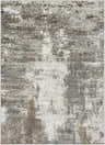 Close-up of Duval Taupe Abstract Area Rug. Contemporary design with brown, gray, taupe, and orange hues. Machine woven texture. Design-Rectangle-537