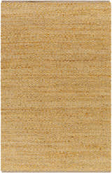 Close-up of the Doris Beige Area Rug, showing hand-woven jute and cotton texture in camel tones. Farmhouse style rug. Design-Rectangle-576