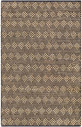Close-up of the hand woven Irina Area Rug. Features a diamond pattern in nutmeg jute on a medium brown cotton blend. Design-Rectangle-576
