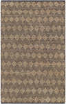 Close-up of the hand woven Irina Area Rug. Features a diamond pattern in nutmeg jute on a medium brown cotton blend. Design-Rectangle-576