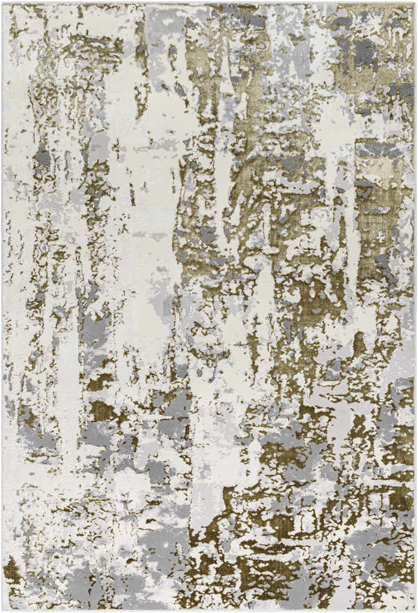 Close-up of the Junko Gray & Green Marble Area Rug, featuring a contemporary abstract design with light gray, white, and green tones. Design-Rectangle-537