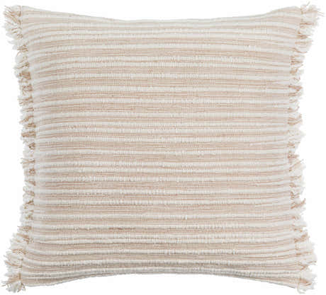 Padrin Tan Fringed Textured Stripe Updated Traditional Cotton Accent Pillow