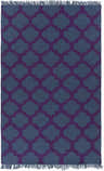 Close-up of the Stalham Purple Outdoor Rug, featuring a navy background and a medium purple quatrefoil pattern. Design-Rectangle-58