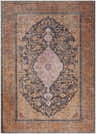 Close-up of the Staplehurst Washable Area Rug in beige, brick red, and dark plum with a traditional floral pattern. Design-Rectangle-5373
