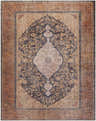 Close-up of the beige, brick red, and dark plum Staplehurst Washable Area Rug with a traditional floral pattern. Design-Rectangle-710103