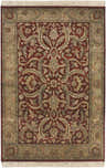 Close-up of the Steuben Premium Wool Area Carpet. Features a traditional floral pattern in red, beige, and green with fringe. Design-Rectangle-5686