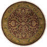 Round Steuben Premium Wool Area Carpet with traditional floral pattern in burgundy, gold, and green. Fringe detail. Design-Round-8