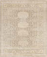 Close-up of the hand-knotted Stirum Area Rug. Light gray, taupe, wheat, and yellow oriental rug pattern. Design-Rectangle-810