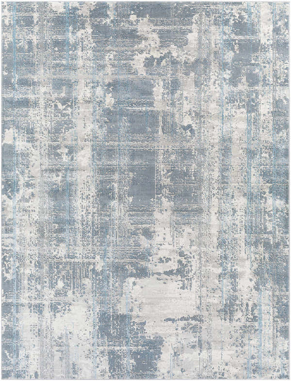 Close-up of the Stokenchurch Area Carpet, featuring a contemporary blue and gray abstract pattern. Design-Rectangle-710102