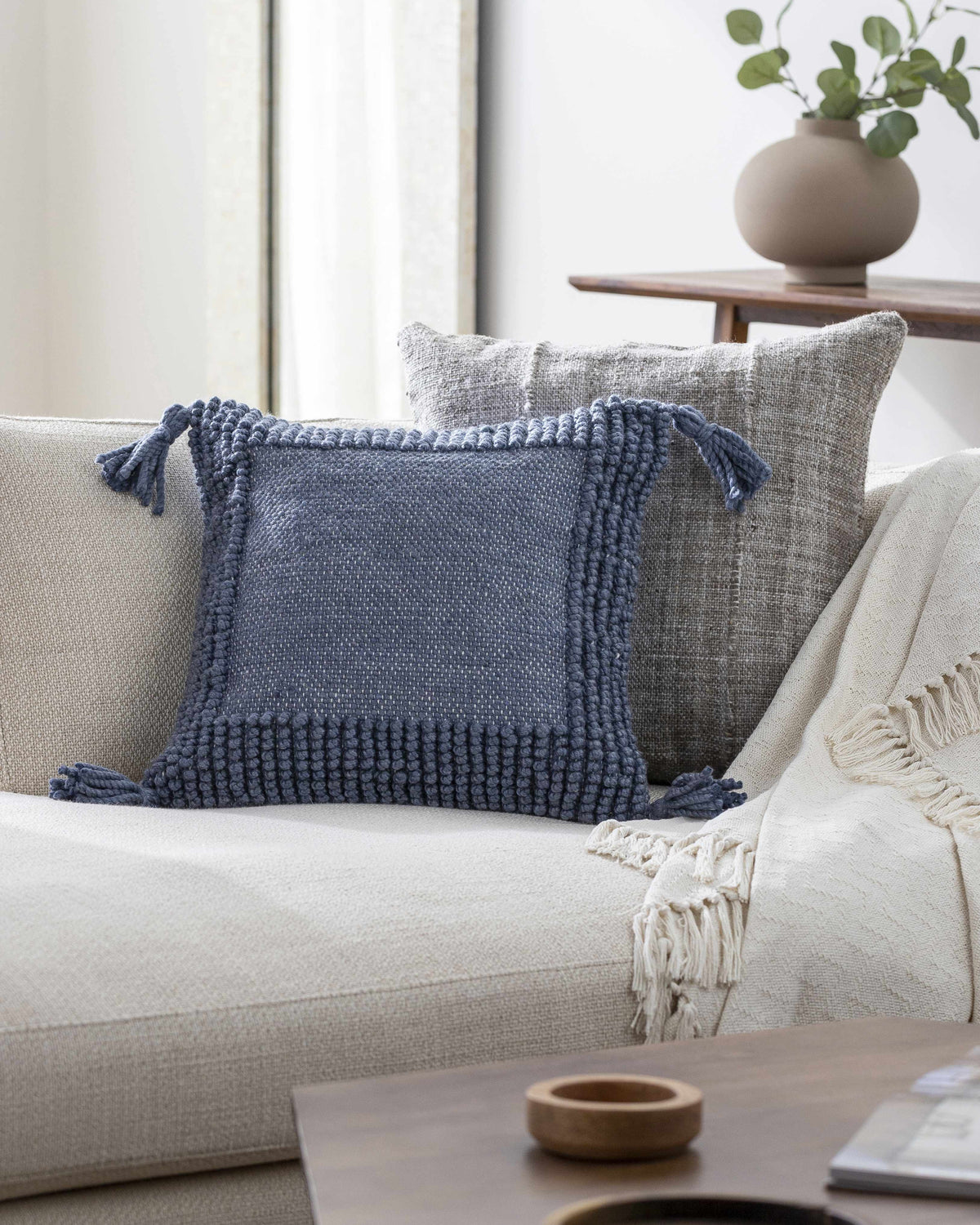 Navix Dark Blue Linear Pattern Modern Recycled PET Yarn Outdoor Accent Pillow - Clearance