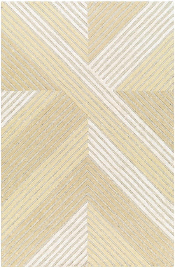 Close-up of Juan Beige Area Rug featuring a geometric striped pattern in beige, bone, and driftwood hues. Design-Rectangle-576