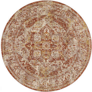Detailed round Strathbogie Traditional Red Area Rug with cream, rust, and brown oriental pattern. Design-Round-67