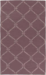 Close-up of the Stroudsburg Area Carpet Area Rug. Mauve rug with a light gray trellis pattern. Hand woven wool rug. Design-Rectangle-576