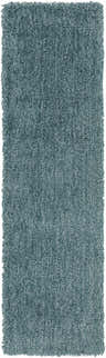 Close-up of the Stratford Area Rug. A teal shag rug with a soft, hand-woven texture. Perfect runner for farmhouse or transitional decor. Design-Runner-38