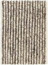 Close-up of the Caius Area Rug. Hand-woven wool rug with a geometric, vertical stripe pattern in taupe and beachhouse colors. Design-Rectangle