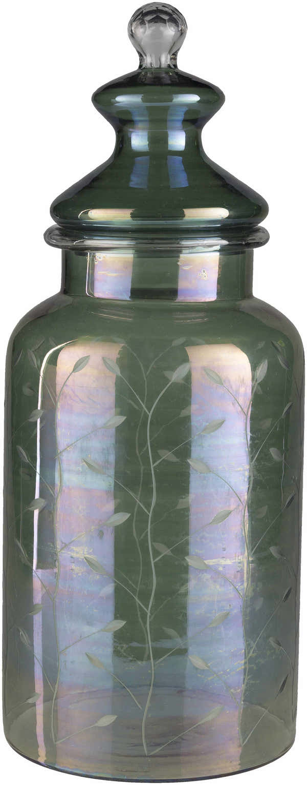 Stewartville Green Etched Glass Jar