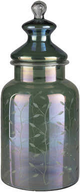 Stewartville Green Etched Glass Jar