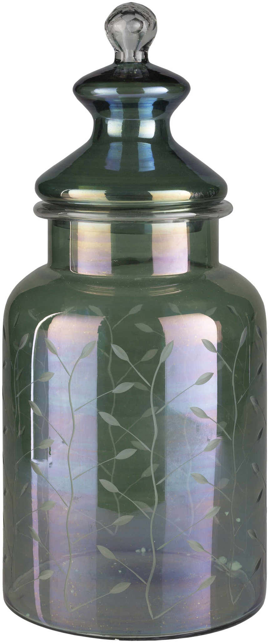 Stewartville Green Etched Glass Jar