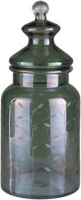 Stewartville Green Etched Glass Jar