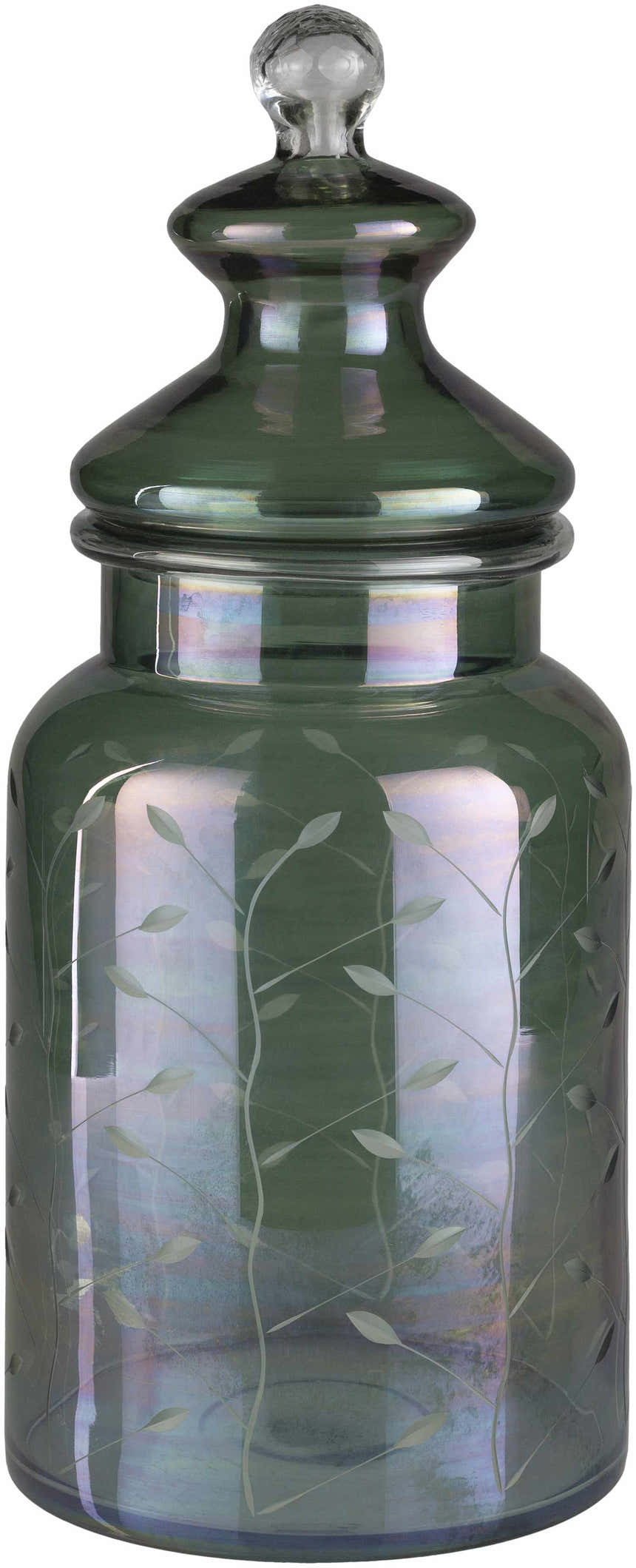 Stewartville Green Etched Glass Jar