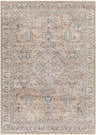 Close-up of the Suay Area Rug. Traditional oriental rug pattern in charcoal, cream, dark blue, and medium brown. Design-Rectangle-46