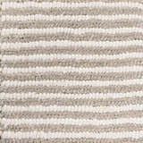 Close-up of the Sula Area Rug. Hand woven wool rug with cream and gray horizontal stripes. Natural fibers. Swatch