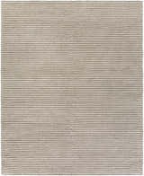 Close-up of the hand woven Sula Area Rug. Cream and gray wool rug with a contemporary stripe pattern. Design-Rectangle-810