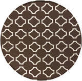Round Sulligent Area Carpet. Brown wool rug with light beige geometric pattern. Hand woven. Design-Round-8