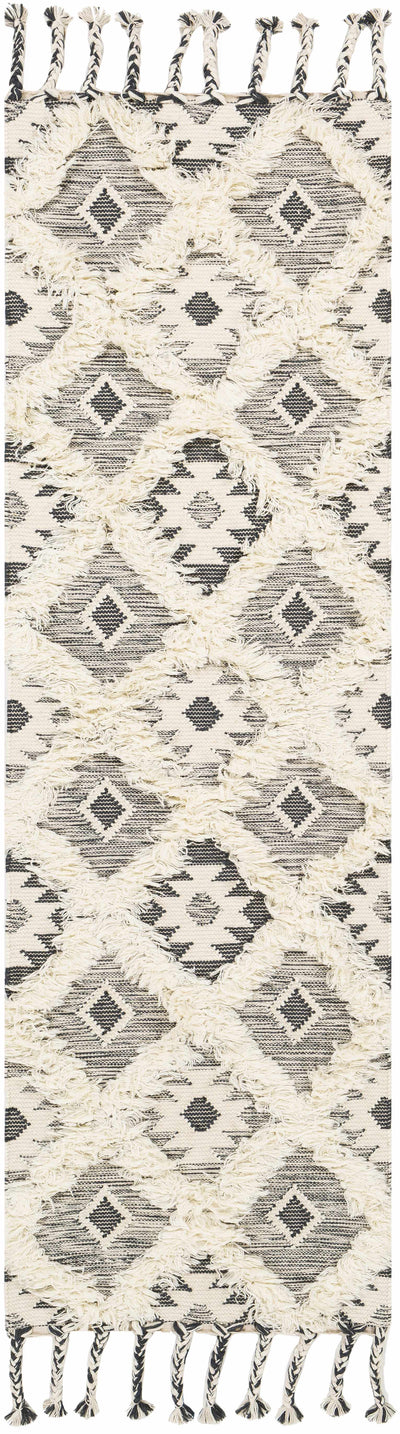 Sultan Charcoal/Beige Tribal Tassel Wool Rug - Clearance