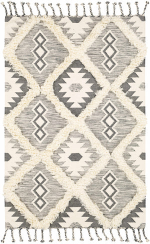 Sultan Charcoal/Beige Tribal Tassel Wool Rug - Clearance