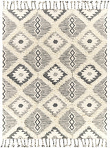 Sultan Charcoal/Beige Tribal Tassel Wool Rug - Clearance