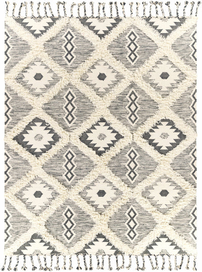 Sultan Charcoal/Beige Tribal Tassel Wool Rug - Clearance