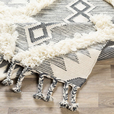 Sultan Charcoal/Beige Tribal Tassel Wool Rug - Clearance