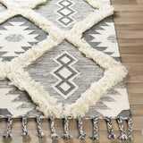 Sultan Charcoal/Beige Tribal Tassel Wool Rug - Clearance