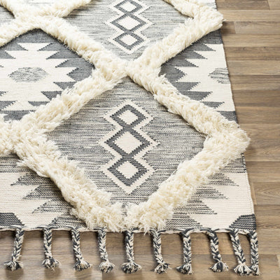 Sultan Charcoal/Beige Tribal Tassel Wool Rug - Clearance