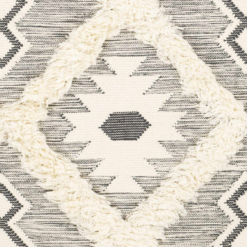 Sultan Charcoal/Beige Tribal Tassel Wool Rug - Clearance