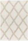 Close-up of the Sulusaray Area Rug. Cream shag rug with a raised diamond trellis pattern in beige. Soft and textured. Design-Rectangle-537