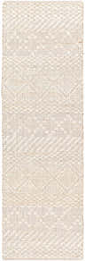 Close-up of the Sungurlu Jute Carpet. Hand-woven rug with cream, light beige, and black geometric pattern and jute texture. Design-Runner-268