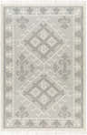 Hand woven wool Memo Area Rug in gray and white with geometric diamond and tribal-inspired patterns and fringed edges. Design-Rectangle-576