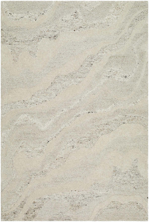Close-up of the Siani Cream Wool Area Rug showing its ash and silver gray tones and hand-tufted texture. Design-Rectangle-576