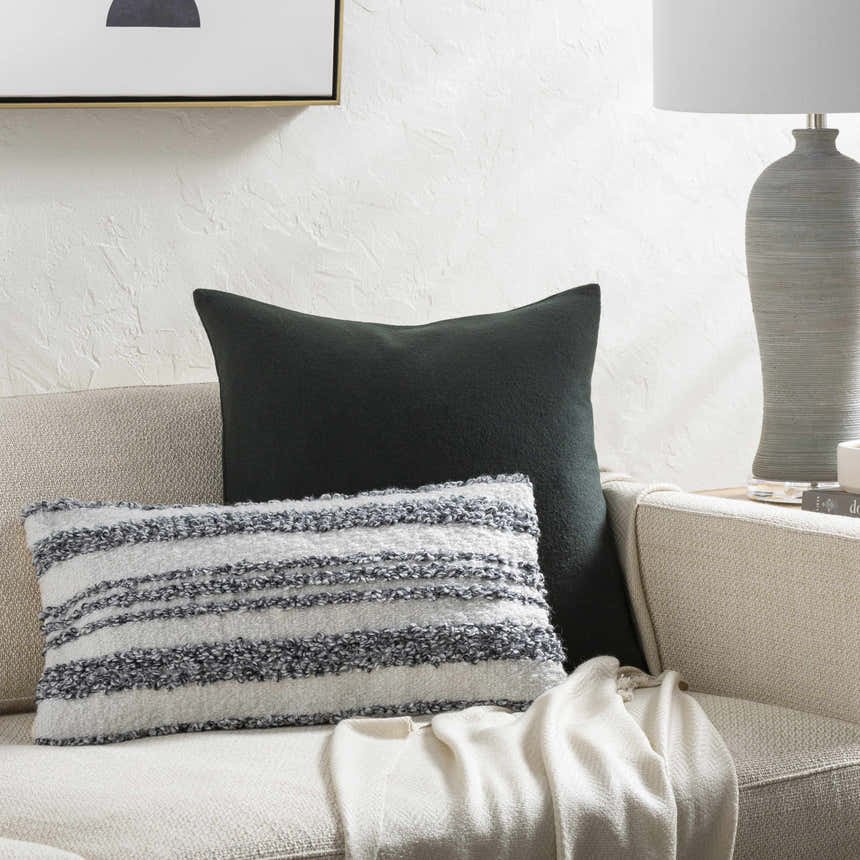 Strivo Off White Horizontal Stripe Modern Polyester Lumbar Pillow - Clearance