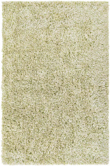 Close-up of the plush Marao Solid Grass Green rug. Hand-woven shag rug in shades of grass green, light sage, and off-white. Design-Rectangle-576
