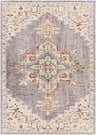 Close-up of Taia Traditional Style Rug. Bone, faded driftwood, garnet, and smoke colors with an oriental pattern. Design-Rectangle-58