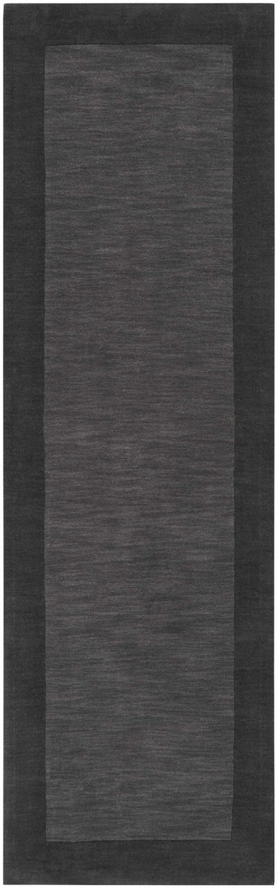 Bordered Solid Black Charcoal Wool Rug