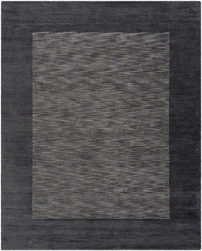 Bordered Solid Black Charcoal Wool Rug