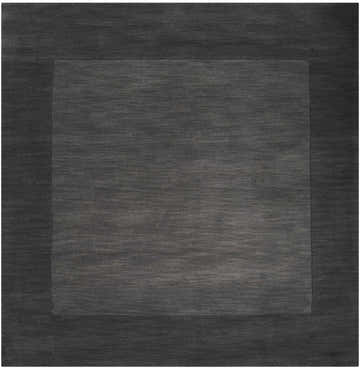 Close-up of a Bordered Solid Black Charcoal Wool Rug, showing its subtle texture and hand-loomed construction. Design-Square-8
