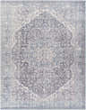 Close-up of the Tavas Blue Persian Style Washable Rug showing its intricate charcoal, cream, and blue traditional design. Design-Rectangle-710102