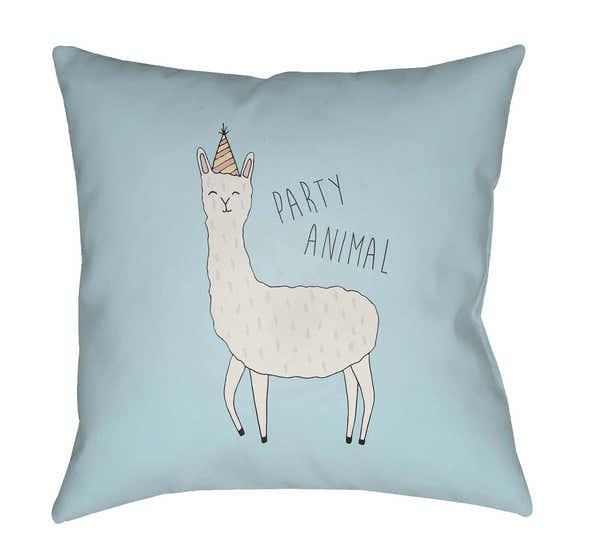 Kids Party Animal Print Decorative Nursery Blue Outdoor Throw Pillow
